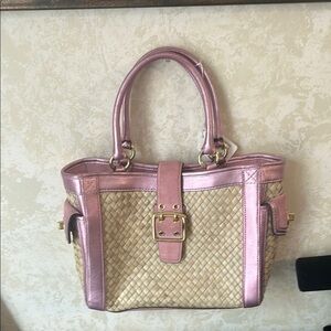 Coach Elegant Pink and Tan Tote with Woven Design